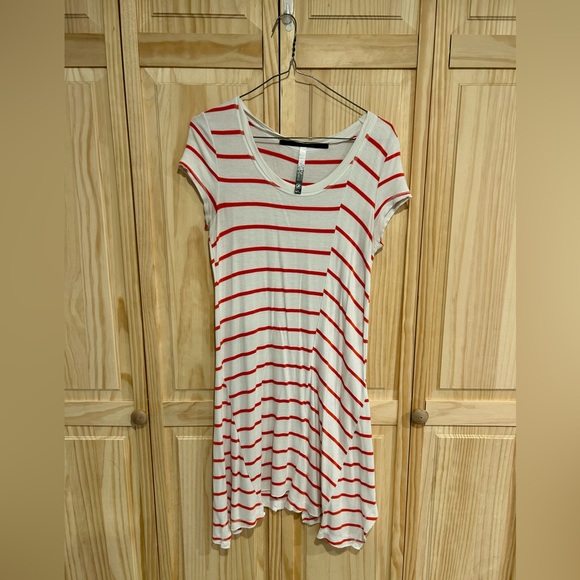 Kensie Asymmetrical White and Orange Striped Dress - Picture 3 of 5